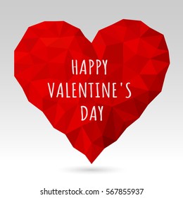 Valentine's Day Heart. Creative Low Poly heart with handwriting text.