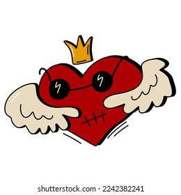 Valentine's Day heart with crown. Vector hand drawn illustration.