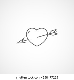 Valentines Day Heart With Cupid Arrow Line Icon On White Background