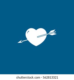 Valentines Day Heart With Cupid Arrow Flat Icon On Blue Background