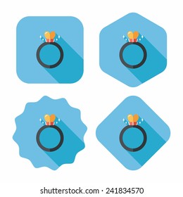 Valentine's Day heart diamond ring flat icon with long shadow,eps10