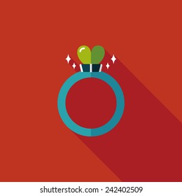 Valentine's Day heart diamond ring flat icon with long shadow,eps10