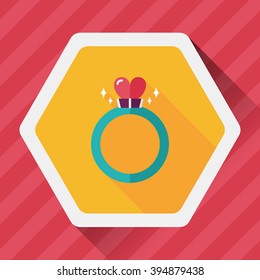 Valentine's Day heart diamond ring flat icon with long shadow,eps10