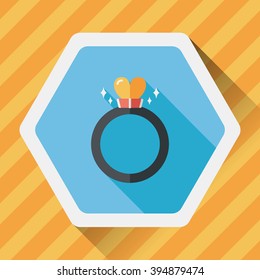 Valentine's Day heart diamond ring flat icon with long shadow,eps10