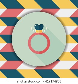 Valentine's Day heart diamond ring flat icon with long shadow,eps10