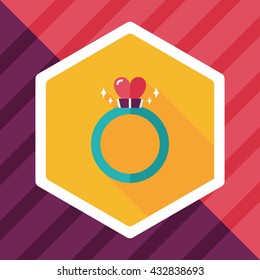 Valentine's Day heart diamond ring flat icon with long shadow,eps10