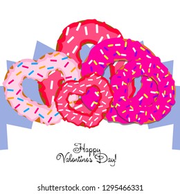 Valentine's Day, heart donut, greeting card, vector background