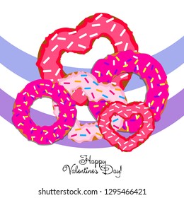 Valentine's Day, heart donut, greeting card, vector background