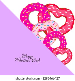 Valentine's Day, heart donut, greeting card, vector background