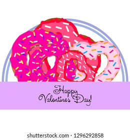 Valentine's Day, heart donut, greeting card, vector background