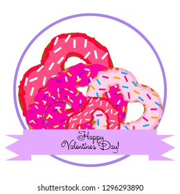 Valentine's Day, heart donut, greeting card, vector background
