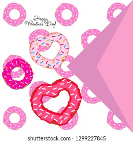 Valentine's Day, heart donut, greeting card, vector background