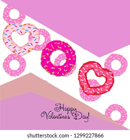 Valentine's Day, heart donut, greeting card, vector background