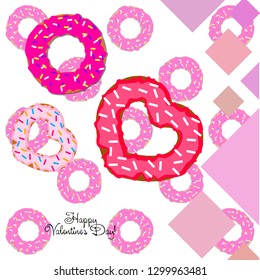 Valentine's Day, heart donut, greeting card, vector background