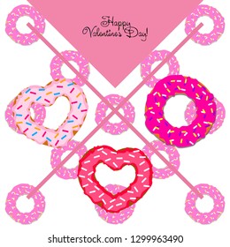 Valentine's Day, heart donut, greeting card, vector background