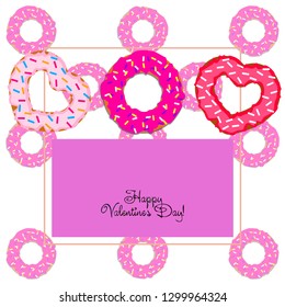 Valentine's Day, heart donut, greeting card, vector background