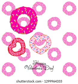 Valentine's Day, heart donut, greeting card, vector background