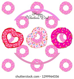 Valentine's Day, heart donut, greeting card, vector background
