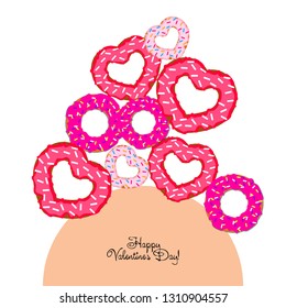 Valentine's Day, heart donut, greeting card, vector background