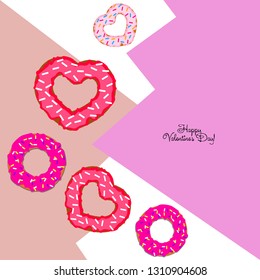Valentine's Day, heart donut, greeting card, vector background