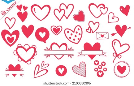 
Valentines Day Heart Doodle Heart Doodles Set. Hand-drawn Hearts Collection. Romance And Love Illustrations Eps 10