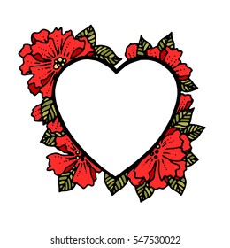 Valentine's day, heart in Doodle style, contour, hand drawing vector illustration on  white background.