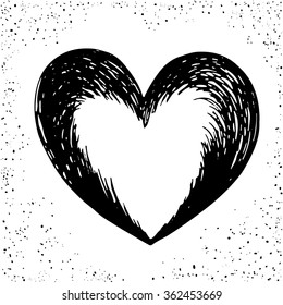 Valentines day heart. Drawn effect black heart illustration. Vector image can be used for web design, trendy printed products, posters, invitations and greeting cards.