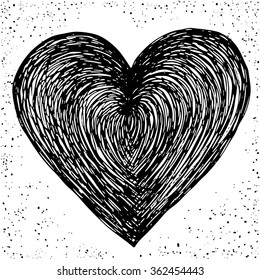 Valentines day heart. Drawn effect black heart illustration. Vector image can be used for web design, trendy printed products, posters, invitations and greeting cards.