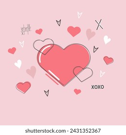 Valentines Day heart element. Happy Valentine Day in cute pink flat design with ribbons. Stock vector valentine icon