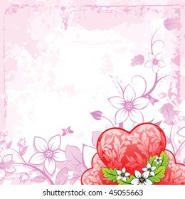 Valentine's Day heart with floral on grunge background