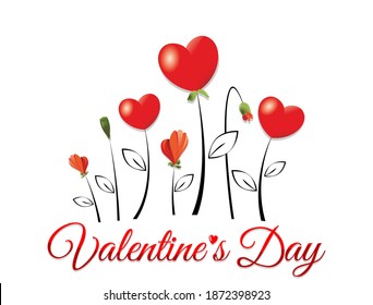 Valentines Day Heart Flowers on transparent Background. Vector greeting card