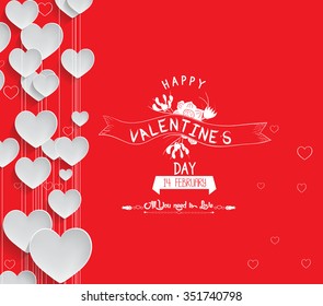 Valentines Day Heart Flowers on Red Background