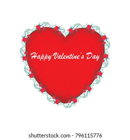 Valentines Day - Heart in a frame of red roses with openwork leaves - isolated on a white background - vector illustration