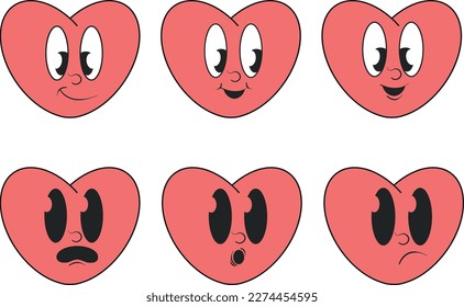 Valentine's Day heart. Funny faces of hearts. Use for card, poster, banner, web design and t-shirt print. Vector illustration