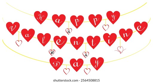 Valentine's Day Heart Garland Decoration. Isolated On Transparent Background.