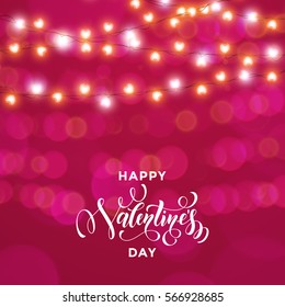 Valentines Day heart garland vector lights for premium red card background.
