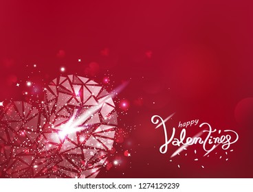 Valentines day, heart glowing polygon with arrow stars glitter shine luxury abstract background seasonal holiday vector illustration