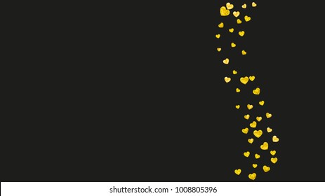 Valentines day heart with gold glitter sparkles. February 14th day. Vector confetti for valentines day heart template. Grunge hand drawn texture. Love theme for flyer, special business offer, promo.