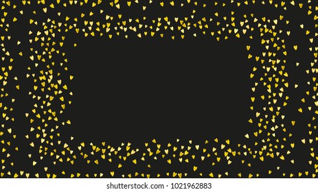 Valentines day heart with gold glitter sparkles. February 14th day. Vector confetti for valentines day heart template. Grunge hand drawn texture. Love theme for party invite, retail offer and ad.