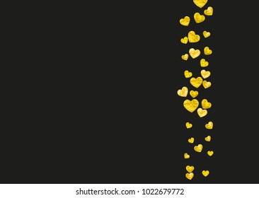 Valentines day heart with gold glitter sparkles. February 14th day. Vector confetti for valentines day heart template. Grunge hand drawn texture. Love theme for flyer, special business offer, promo.