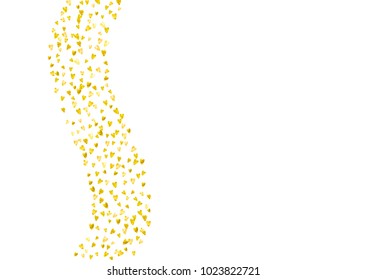 Valentines day heart with gold glitter sparkles. February 14th day. Vector confetti for valentines day heart template. Grunge hand drawn texture. Love theme for poster, gift certificate, banner.