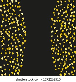 Valentines day heart with gold glitter sparkles. February 14th day. Vector confetti for valentines day heart template. Grunge hand drawn texture. Love theme for party invite, retail offer and ad.