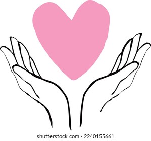 Valentine's Day heart with hands. modern doodle style vector illustration in doodle style