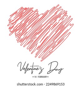 Valentine's Day with heart handwritten Background on white background ,for February 14, Vector illustration EPS 10