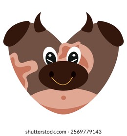 valentine's day heart icon with animal image of an brown bull in a heart shape for children's textile or packaging