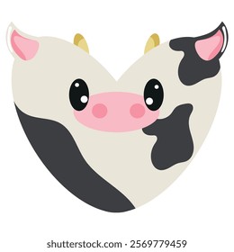 valentine's day heart icon with animal image of an white cow in a heart shape for children's textile or packaging