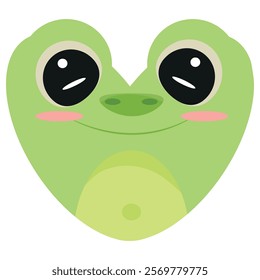 valentine's day heart icon with animal image of an green frog in a heart shape for children's textile or packaging