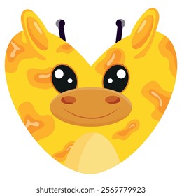 valentine's day heart icon with animal image of an yellow giraffe in a heart shape for children's textile or packaging