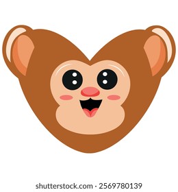 valentine's day heart icon with animal image of an brown monkey in a heart shape for children's textile or packaging