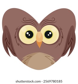 valentine's day heart icon with animal image of an brown owl in a heart shape for children's textile or packaging